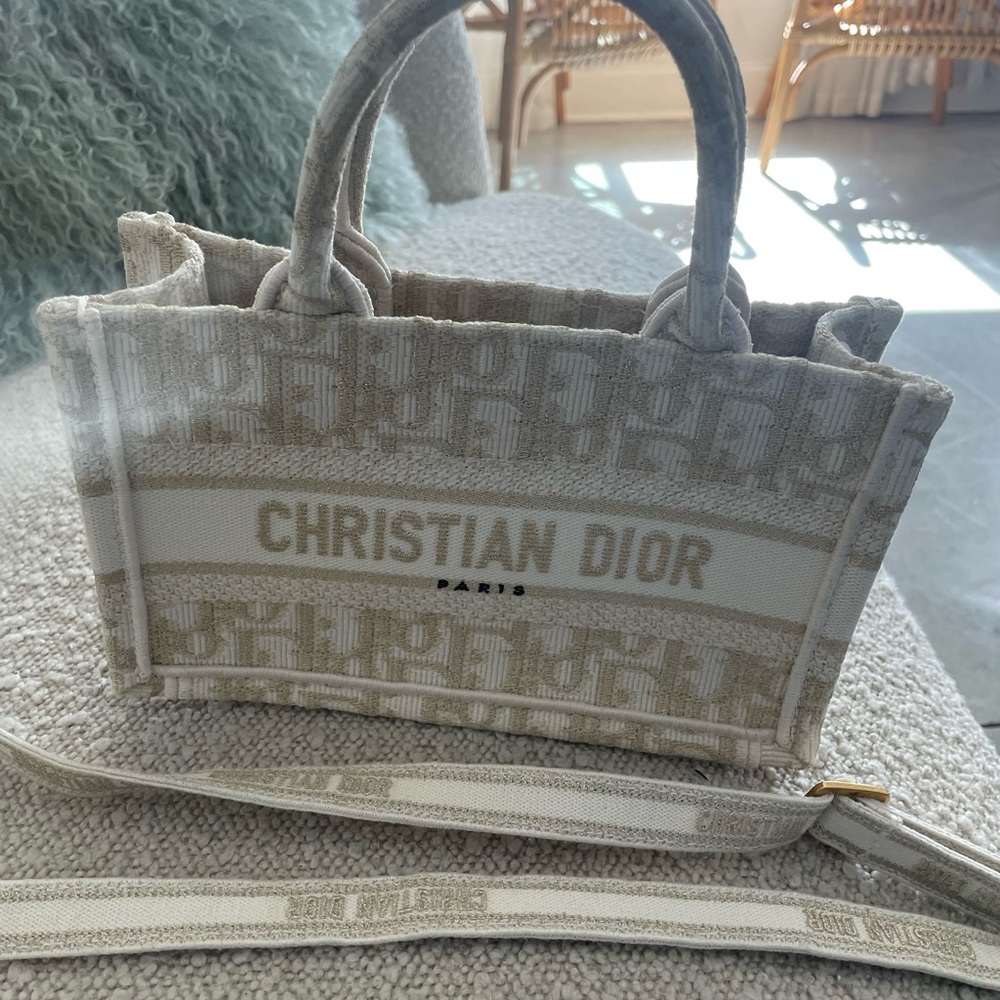 Dior mini book tote Cream and metallic gold crossbody